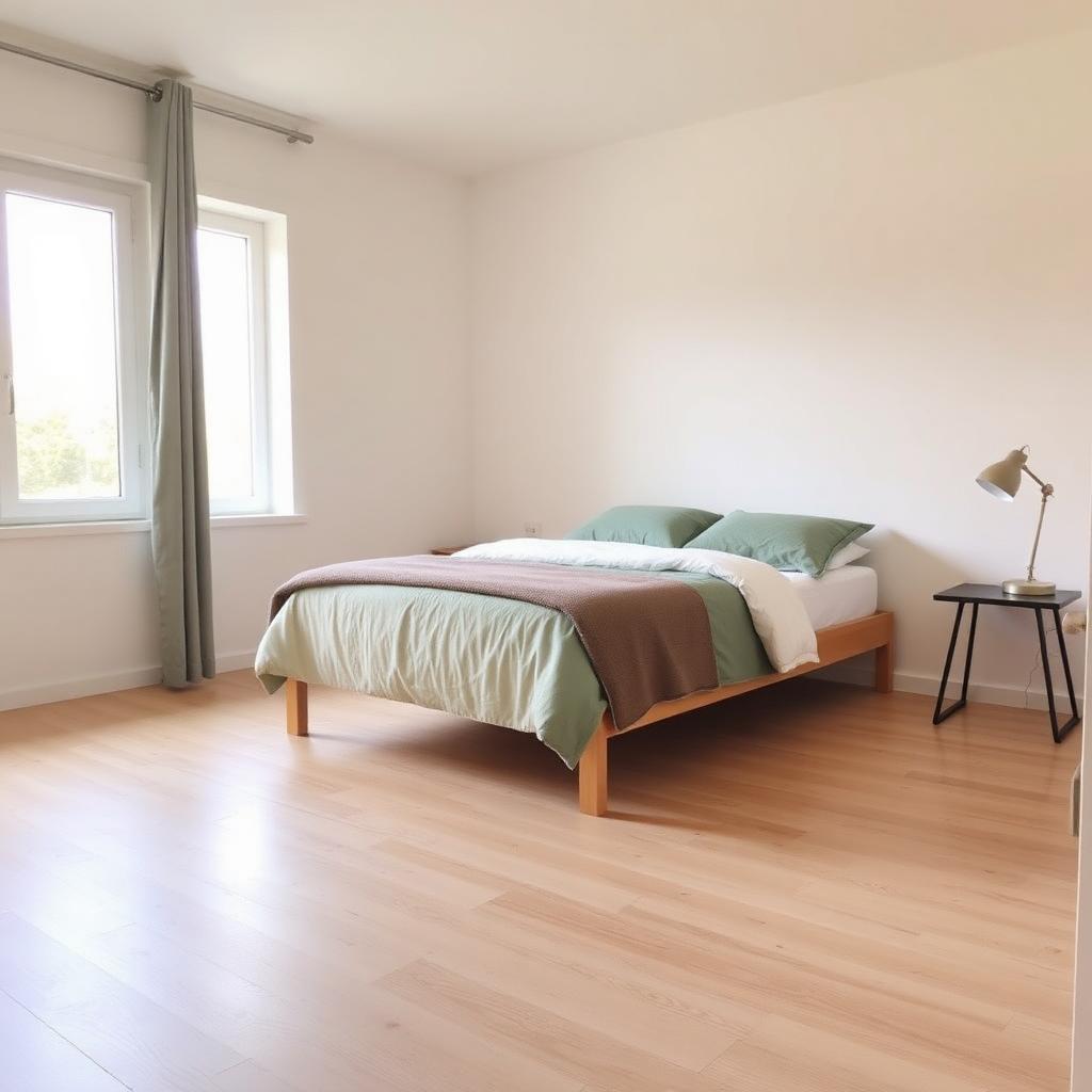 Furnished rental bedroom with a full-size bed